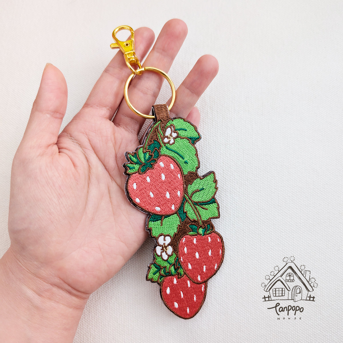 Embroidered Keychain - Strawberries